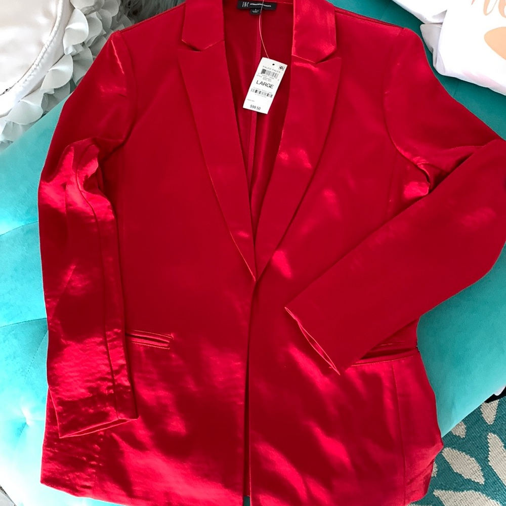 💋 INC International Concepts Red Satin Blazer 💋 Size Large With Tags 💋